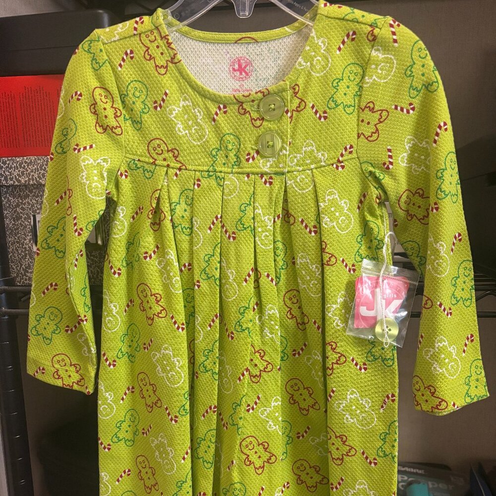 J. KHAKI GIRL'S SIZE  2T CHRISTMAS DRESS GINGERBREAD MEN CANDY CANES HOLIDAY